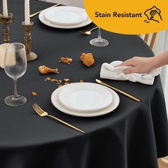 6-Pack Black Round Tablecloths 120 in for 5-6 Ft Round Tables | Stain-Resista…
