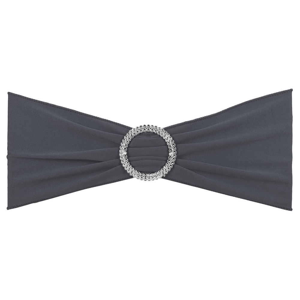 25Pcs 14″x5″ Stretch Chair Sashes Bows Chair Bands Sash with Buckle Dark Gray