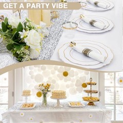 RUDONG M 1 Pack Silver Sequin Table Runner 12 x 108 Inch, Rectangle Glitter