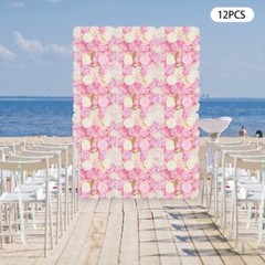 3D Flower Wall Panel-12pcs Artificial Flower Wall Background Silk Rose Wedding