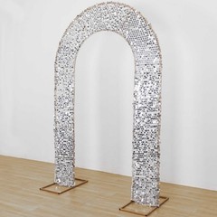 8ft SILVER Fitted Big Payette Sequin Open Arch Double Sided STAND COVER Party