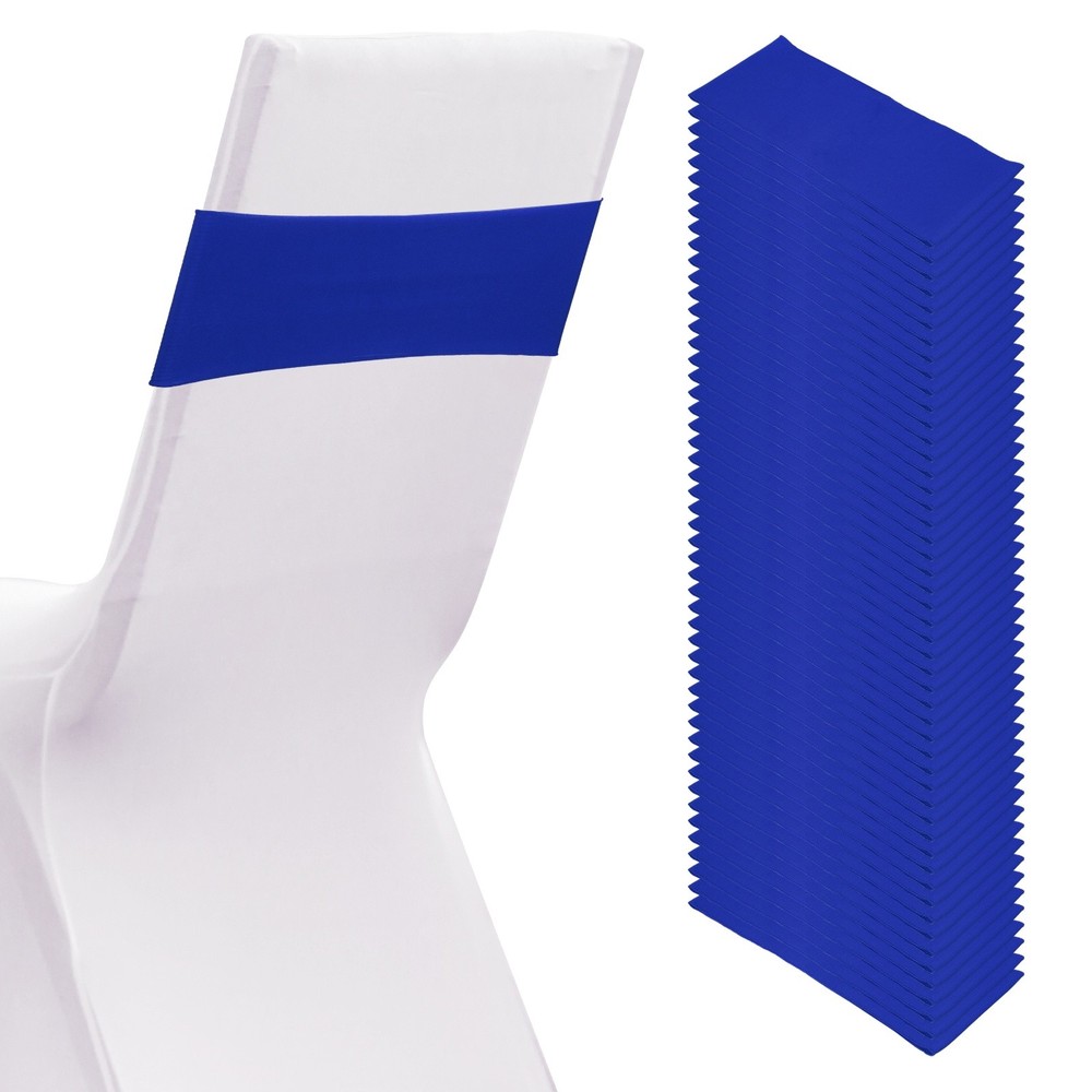 50 Pcs Spandex Chair Sashes Bows with Slider Buckle, Blue