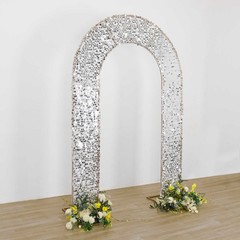 8ft SILVER Fitted Big Payette Sequin Open Arch Double Sided STAND COVER Party