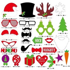 Christmas Photo Booth Props, 27pcs, Attached NO DIY NEEDED, Ships Fast US