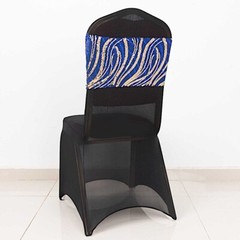 5 ROYAL BLUE GOLD Mesh Embroidered Sequins CHAIR SASHES Party Events