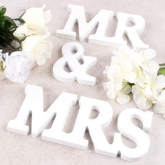 White Wooden Mr and Mrs Signs Wedding Present for Party Table Top Dinner Deco…