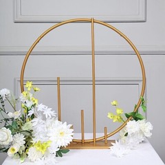 24″ GOLD Round Metal FLORAL HOOP Pillars Standing Wreath Table Centerpiece Party