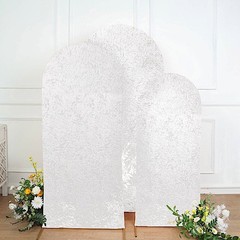3 WHITE Crushed Velvet Round Top Wedding Arch Backdrop STAND COVERS Set Party