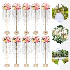 10 Pieces 75cm Gold Flower Stands with Crystal Beads for Elegant Decor