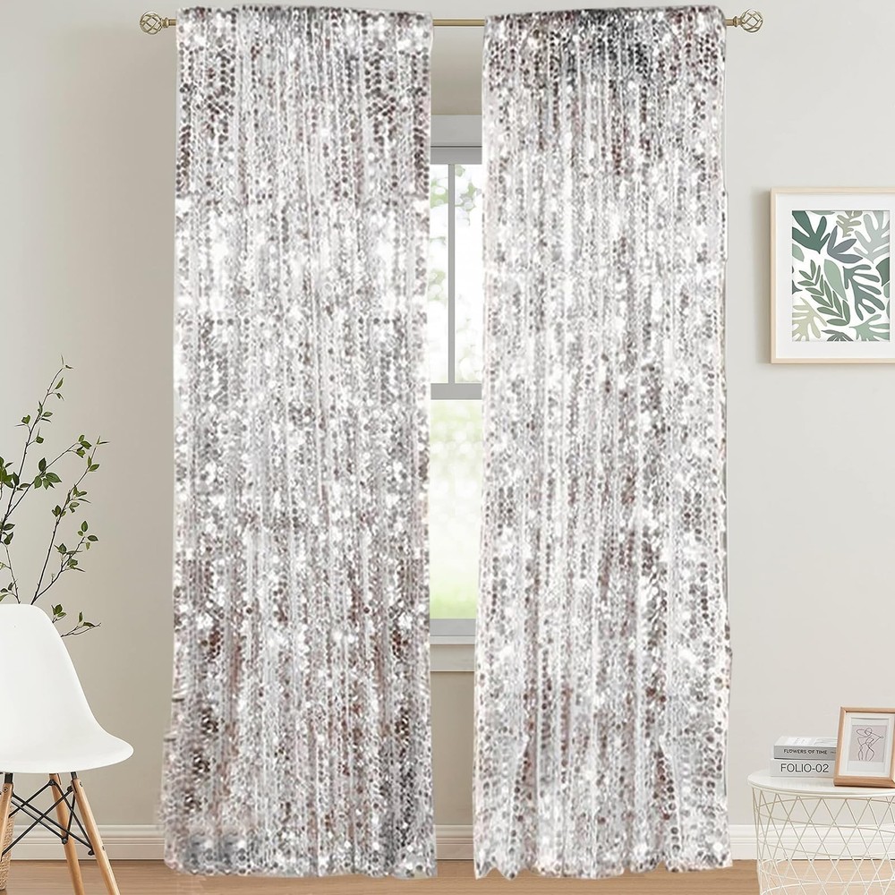 HH 9x9FT Big Silver Sequin Backdrop Curtains,Shimmer Sequin Fabric Photograph…