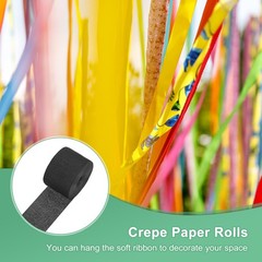 8-Rolls 656ft Crepe Paper Streamer for DIY [Black-1.8 Inch x 82 Ft/Roll]