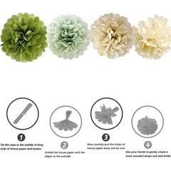 16Pcs Paper Flower Tissue Pom Poms Hanging Flower Ball Wedding Party Decor Green