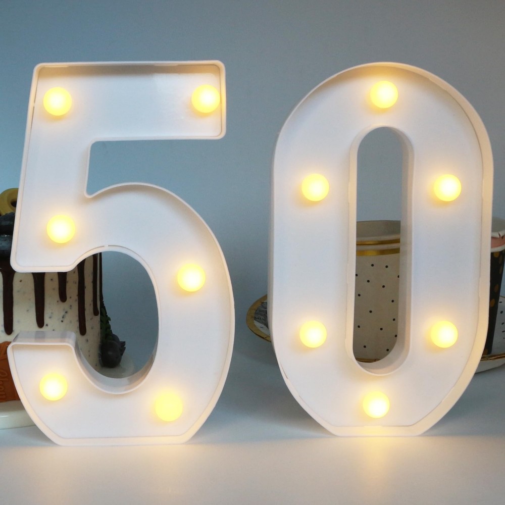 Light Up Numbers 50 Sign for Wedding Anniversary, 50th Birthday Party Decorat…