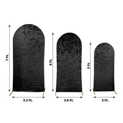 3 BLACK Crushed Velvet Round Top Wedding Arch Backdrop STAND COVERS Set Party
