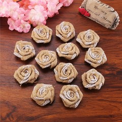 DECORA 12 Pieces Burlap Rose Flowers for Wedding Decoration DIY Craft