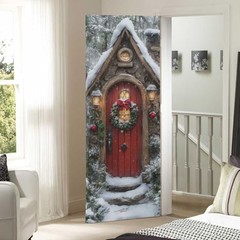 Christmas Fairy Door Cover, Stretch Fabric Backdrop Porch Covers 35 x 79 in