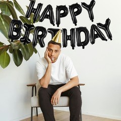 Mylar Foil Happy Birthday Banner – 16 Inch Black Balloons, Birthday Sign, Par…