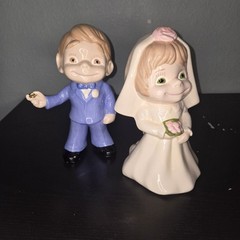 Vtg Atlantic Mold 9” Wedding Bride and Groom Ceramic Pair Lot (2) Holy Matrimony