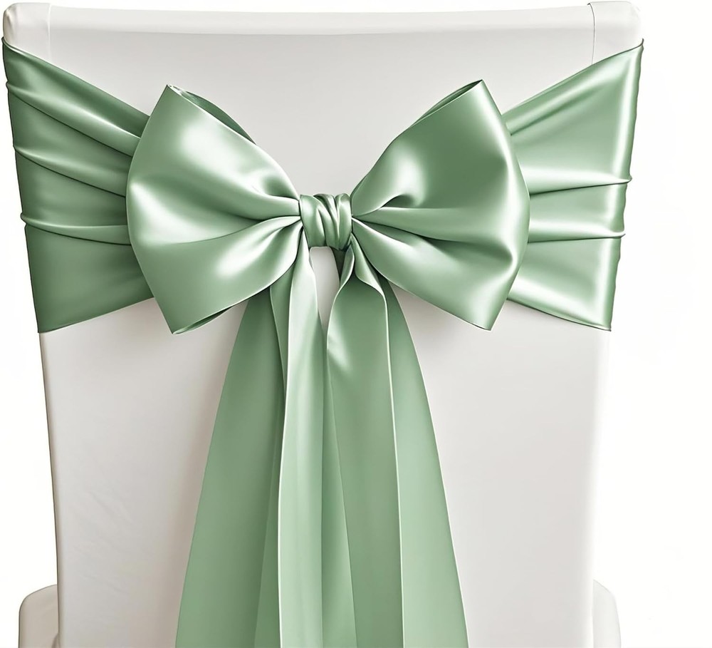 Sage Chair Sashes Bows 50 Pack Fitted Satin Chair Ribbons 7×108 Inches Chairs