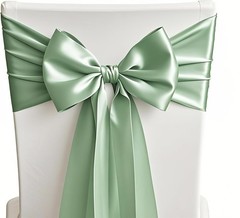 Sage Chair Sashes Bows 50 Pack Fitted Satin Chair Ribbons 7×108 Inches Chairs