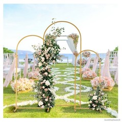 Wedding Arch Set 3 Piece Iron Frame Gold Arched Trellis 72 Inch Garden Outdoor