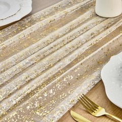 2Pcs Gold Glitter Christmas Table Runner, Gauze Sheer Sequin Rose Gold