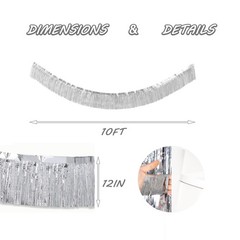 Silver Foil Fringe Garland 10FT 2packs, Metallic Foil Tinsel Fringe Banners f…
