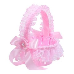 Ribbon Bowknot Flower Girl Basket for Wedding Floral Arrangement Anniversary