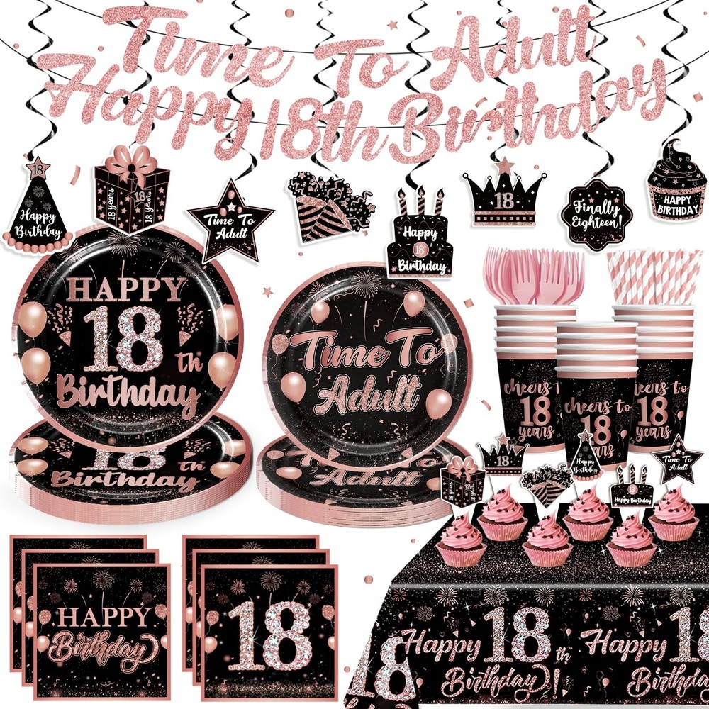 Yingoto 181PCS 18th Birthday Decorations for Girls Tableware Set, Rose Gold 1…