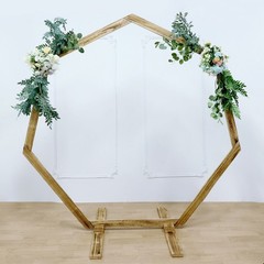 7FT Wooden Wedding Arch Rustic Heptagon Backdrop Stand for Ceremony Party Decor