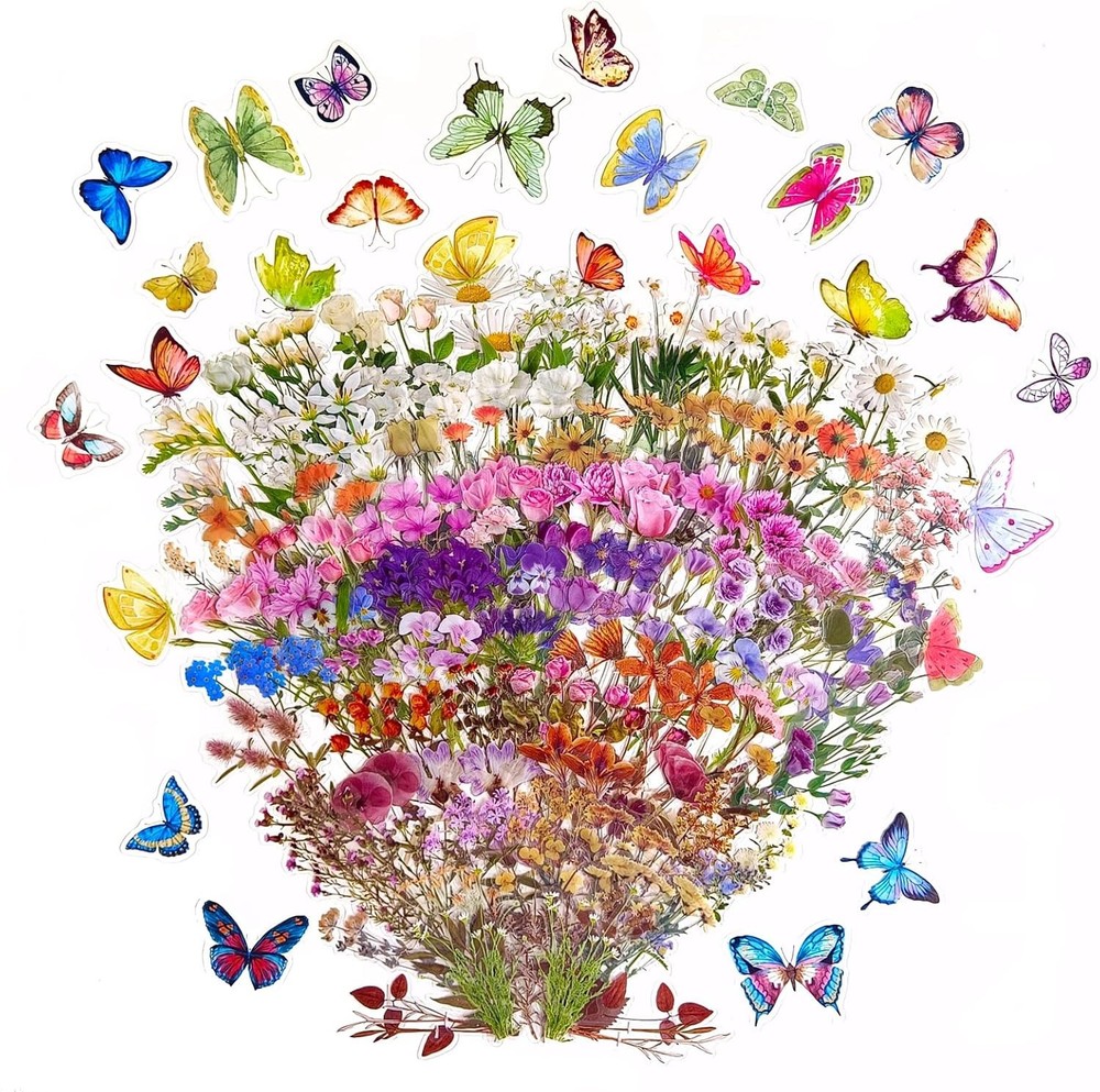 Butterfly Floral Stiers Bulk – 320 Pcs Transparent Realistic