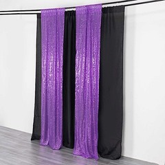 2 PURPLE 8ft x 2ft Sequined Backdrop Curtain with Rod Pockets Wedding