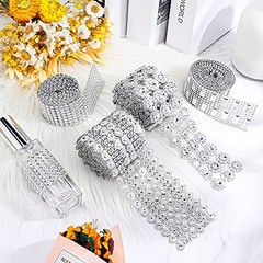 8 Yards 4 Rolls Bling Crystal Rhinestone Ribbon Silver Bling Rhinestone