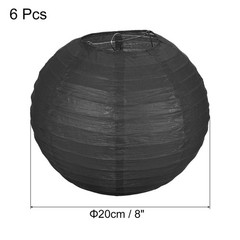 6pcs 8 Inch Folding Hanging Paper Lanterns Medium Lampshade Black