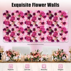 6 Pack Artificial Flower Wall Panels 3D Flowers Wall Panel Backdrop for Wedding