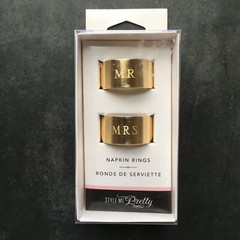 Style Me Pretty MR AND MRS Gold Tone Napkin Ring Holder for Bride Groom NEW
