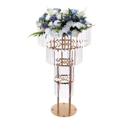 Gold Crystal Flower Stand Round Pedestal Stand Flower Stand for Wedding Decor