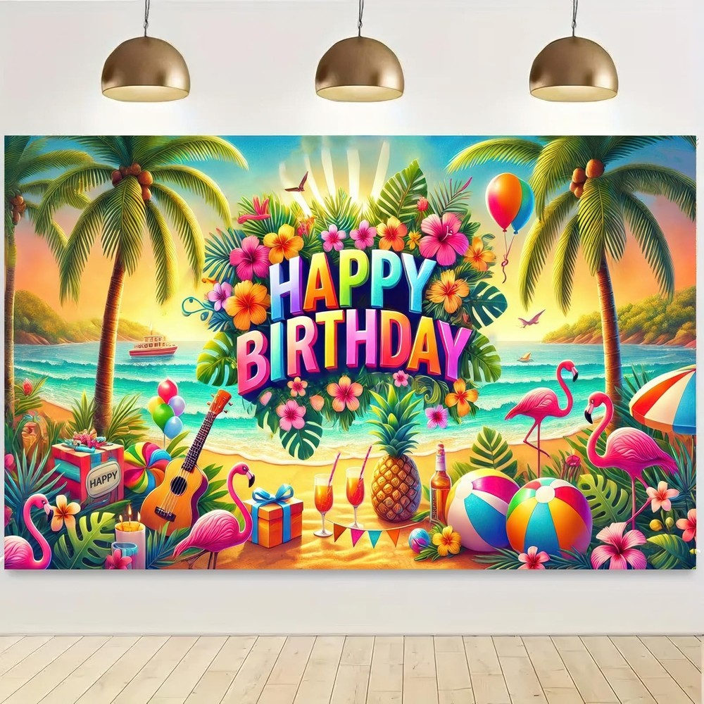 BlissYard Hawaiian Birthday Banner Tropical Party Backdrop Luau Celebration D…