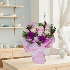 Preserved Real Roses Bouquet – Mixed Color Eternal Roses with Dried