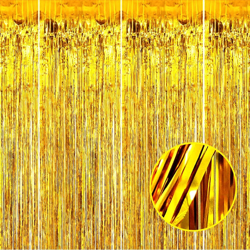 Gold Foil Fringe Curtain 4 Pack Metallic Tinsel Backdrop Photo Booth Party Decor