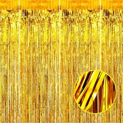 Gold Foil Fringe Curtain 4 Pack Metallic Tinsel Backdrop Photo Booth Party Decor