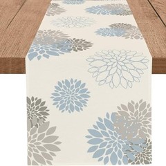 Table Runner Wild Dahlia Pinnata Flower Table 13 x 48 Inch Light Blue Grey