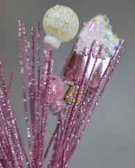 Pink Glitter Christmas Tree Picks Ice Cream Bars & Ornaments Alligator Clips