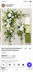 Ling’s Moment Floral Flower Arch Wedding Decor w/ Drapes, Green/White Set of 5