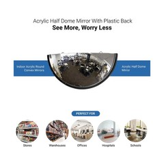 18” Acrylic Bubble Half Dome Mirror with Black Rim, Round Indoor Security
