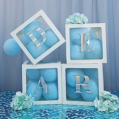 WHITE 12″ Transparent Balloon Boxes with Trim Centerpiece Decorations