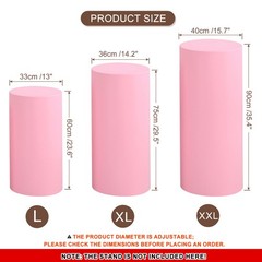 Set of 3 Cylinder Spandex Stand Covers, Light Pink, Elastic Fabric-Large