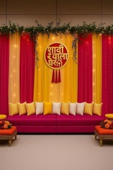 Shaadi Wala Ghar Wall Hanging Red Gold Wedding Decor Haldi Mehndi