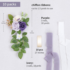 Purple Wedding Aisle Decor – 10 Chair Flowers for Ceremony and Church Pew