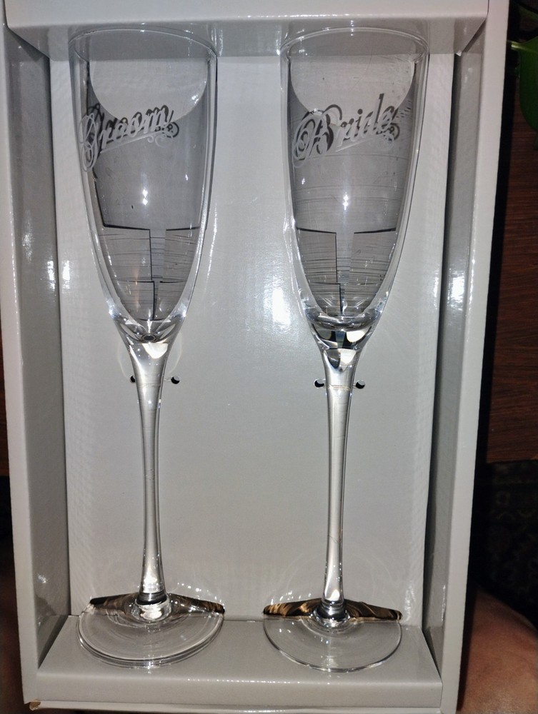 2018 Studio His & Hers Bride & Groom Fluted Cylinder Toasting Glasses Wedding